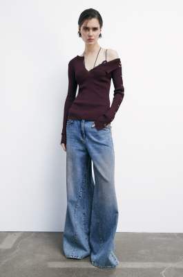 V-neck ribbed sweater, Purple, Patrizia Pepe