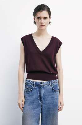 Pure wool vest with V-neckline, Purple, Patrizia Pepe