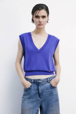 Gilet con scollo a V in pura lana, Viola, Patrizia Pepe