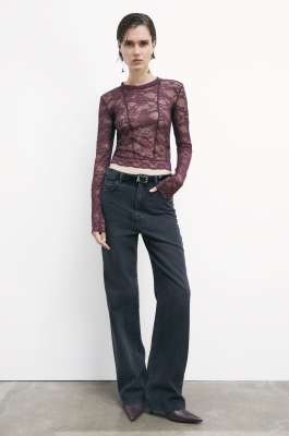 Long-sleeve top in stretch lace, Purple, Patrizia Pepe