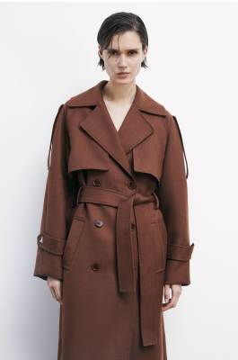 Cappotto trench bicolore in lana, Marrone, Patrizia Pepe