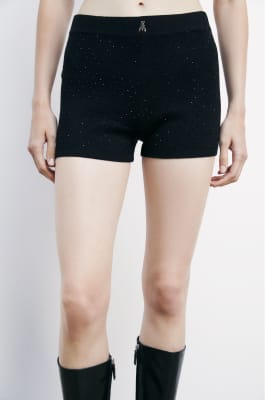 Knitted shorts with rhinestones, Black, Patrizia Pepe