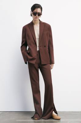 Pantaloni flare in gabardina con logo, Marrone, Patrizia Pepe