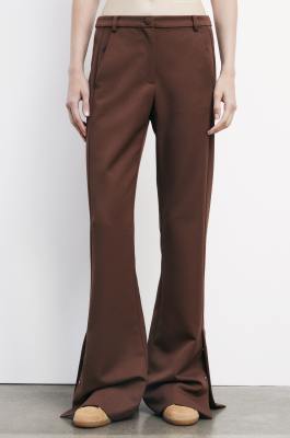 Pantaloni flare in gabardina con logo, Marrone, Patrizia Pepe