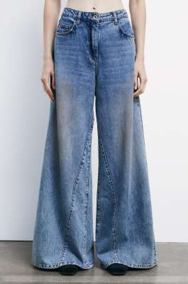 Jeans wide leg a vita bassa, Blu, Patrizia Pepe