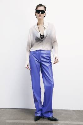 Low-waisted flare pants in coated fabric, Purple, Patrizia Pepe