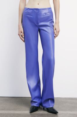 Low-waisted flare pants in coated fabric, Purple, Patrizia Pepe