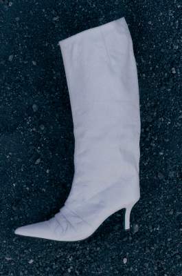 New Minimal Shape leather crinkle boots with heel, White, Patrizia Pepe