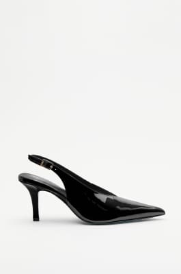 Heeled leather slingback sandals, Black, Patrizia Pepe