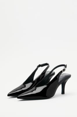 Heeled leather slingback sandals, Black, Patrizia Pepe
