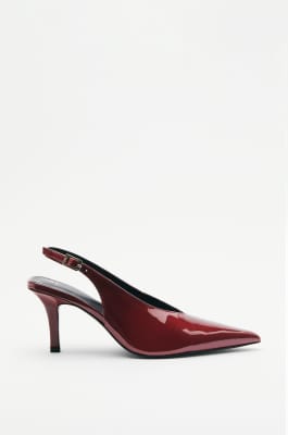 Heeled leather slingback sandals, Red, Patrizia Pepe