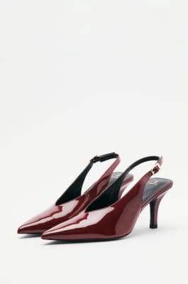 Heeled leather slingback sandals, Red, Patrizia Pepe