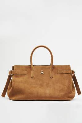 New Business handbag large in suede leather, Beige, Patrizia Pepe