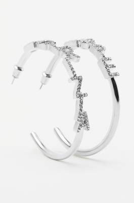 Rigid hoop earring with Patrizia Pepe lettering, Silver, Patrizia Pepe