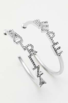 Rigid hoop earring with Patrizia Pepe lettering, Silver, Patrizia Pepe