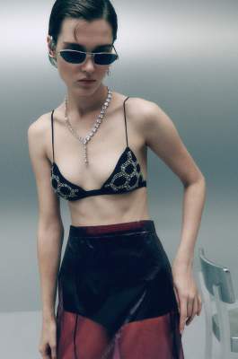 Triangle bra with embroidered details, Black, Patrizia Pepe