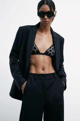 Triangle bra with embroidered details, Black, Patrizia Pepe