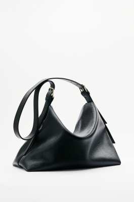 Borsa a tracolla Never Complete grande in pelle, Nero, Patrizia Pepe
