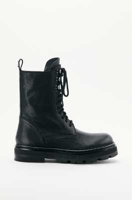 Roundshape biker ankle boots in leather, Black, Patrizia Pepe