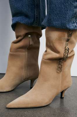 Radical Boho suede boots with piercing details, Beige, Patrizia Pepe