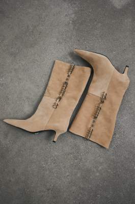 Radical Boho suede boots with piercing details, Beige, Patrizia Pepe