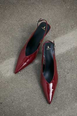 Slingback in pelle con tacco, Rosso, Patrizia Pepe