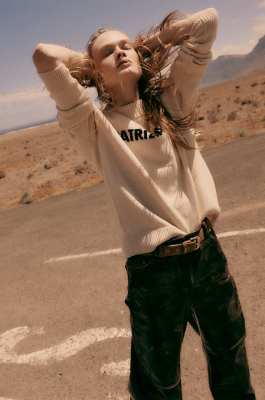 Crew-neck sweater with logo, Beige, Patrizia Pepe