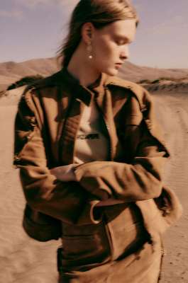 Oversized suede biker jacket with piercing details, Beige, Patrizia Pepe