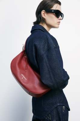 New Moon leather bag medium with shoulder strap, Red, Patrizia Pepe
