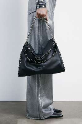 Leather shoulder bag with studs and appliqués, Black, Patrizia Pepe