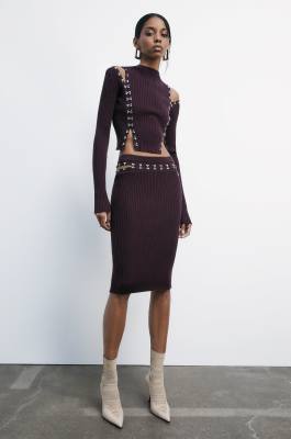 Gonna midi glam rock in maglia, Viola, Patrizia Pepe