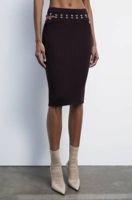 Gonna midi glam rock in maglia, Viola, Patrizia Pepe