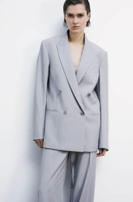 &quot;ESSENTIAL&quot; double-breasted oversized blazer, Grey, Patrizia Pepe