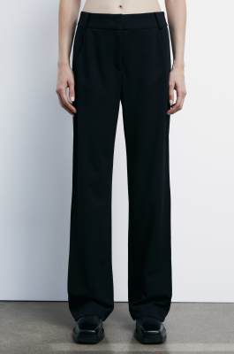 Wide pants with ribbing, Black, Patrizia Pepe