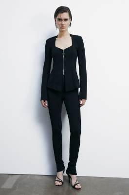 Skinny pants with ribbing, Black, Patrizia Pepe