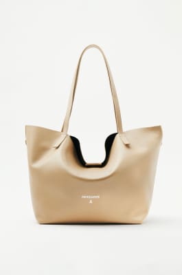 Never Complete shopping bag in hammered leather, Beige, Patrizia Pepe