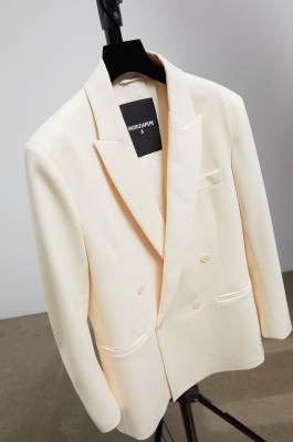Blazer oversize doppiopetto in tessuto stretch, Bianco, Patrizia Pepe