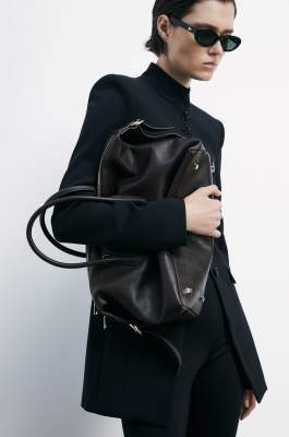 Borsa a bauletto New Business in pelle, Marrone, Patrizia Pepe