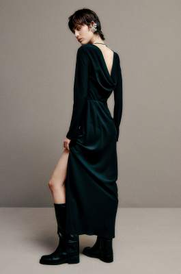 Langes Stretchkleid mit Schlitz, Schwarz, Patrizia Pepe