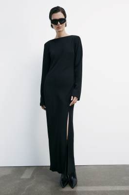 Langes Stretchkleid mit Schlitz, Schwarz, Patrizia Pepe