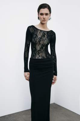 Long-sleeved lace body, Black, Patrizia Pepe