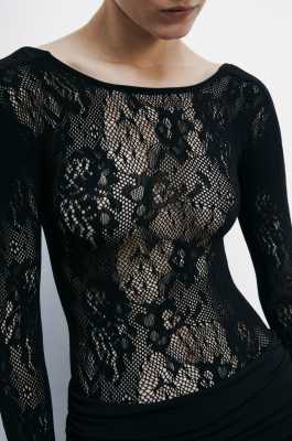 Long-sleeved lace body, Black, Patrizia Pepe