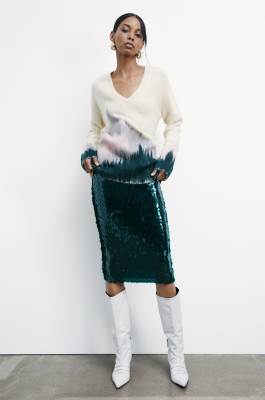 Gonna midi in tulle con paillettes, Verde, Patrizia Pepe