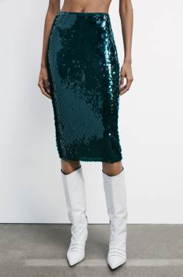 Gonna midi in tulle con paillettes, Verde, Patrizia Pepe