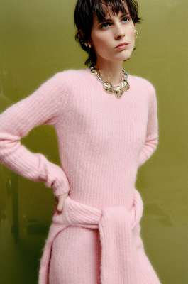 Knit midi dress with slit, Pink, Patrizia Pepe