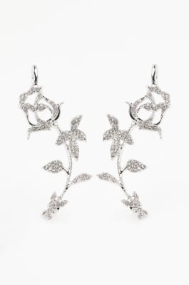 Rose Fly earrings with rhinestones, Silver, Patrizia Pepe