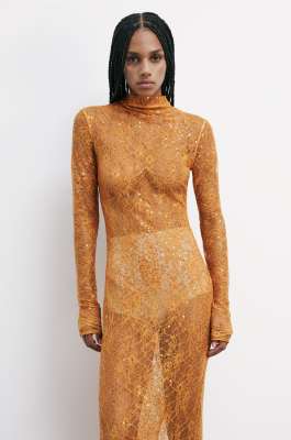 Long lace dress with sequins, Orange, Patrizia Pepe