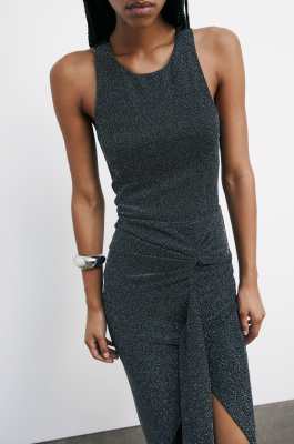 Lurex midi dress with draping, Black, Patrizia Pepe