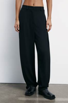 Oversized pants with pleats, Black, Patrizia Pepe