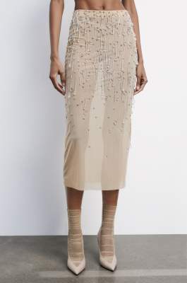 Tulle jeweled midiskirt, Beige, Patrizia Pepe